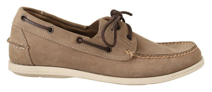 Chaussures décontractées homme, mocassins à bout rond en daim beige Pollini.