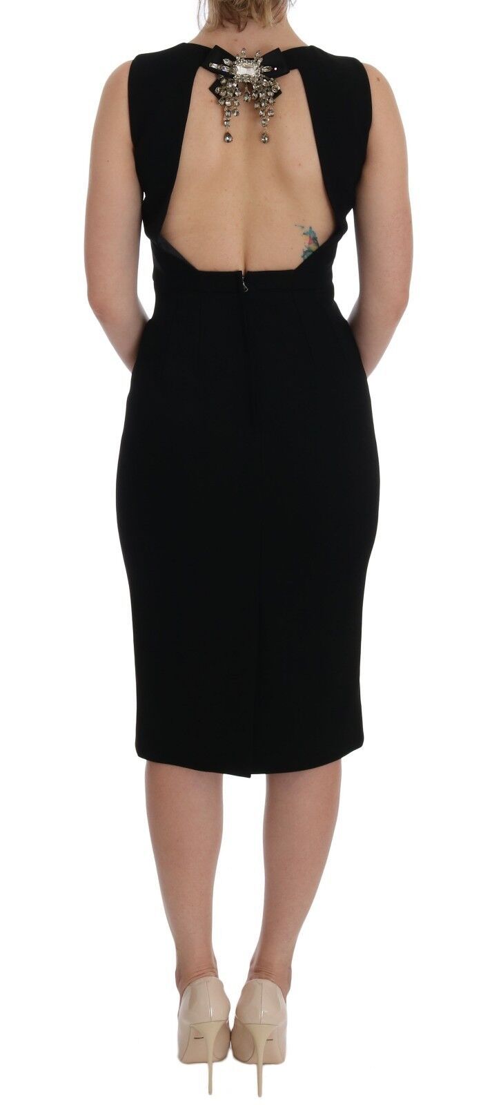 Dolce & Gabbana Robe Fourreau Noir en Stretch avec Cristaux