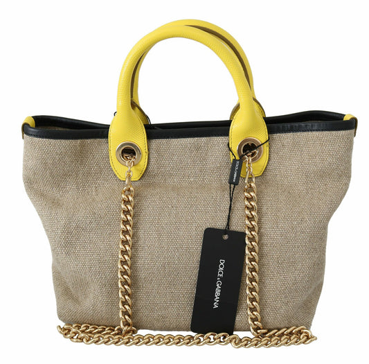 Sac fourre-tout à bandoulière en chaîne dorée beige Dolce &amp; Gabbana