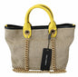 Sac fourre-tout à bandoulière en chaîne dorée beige Dolce &amp; Gabbana