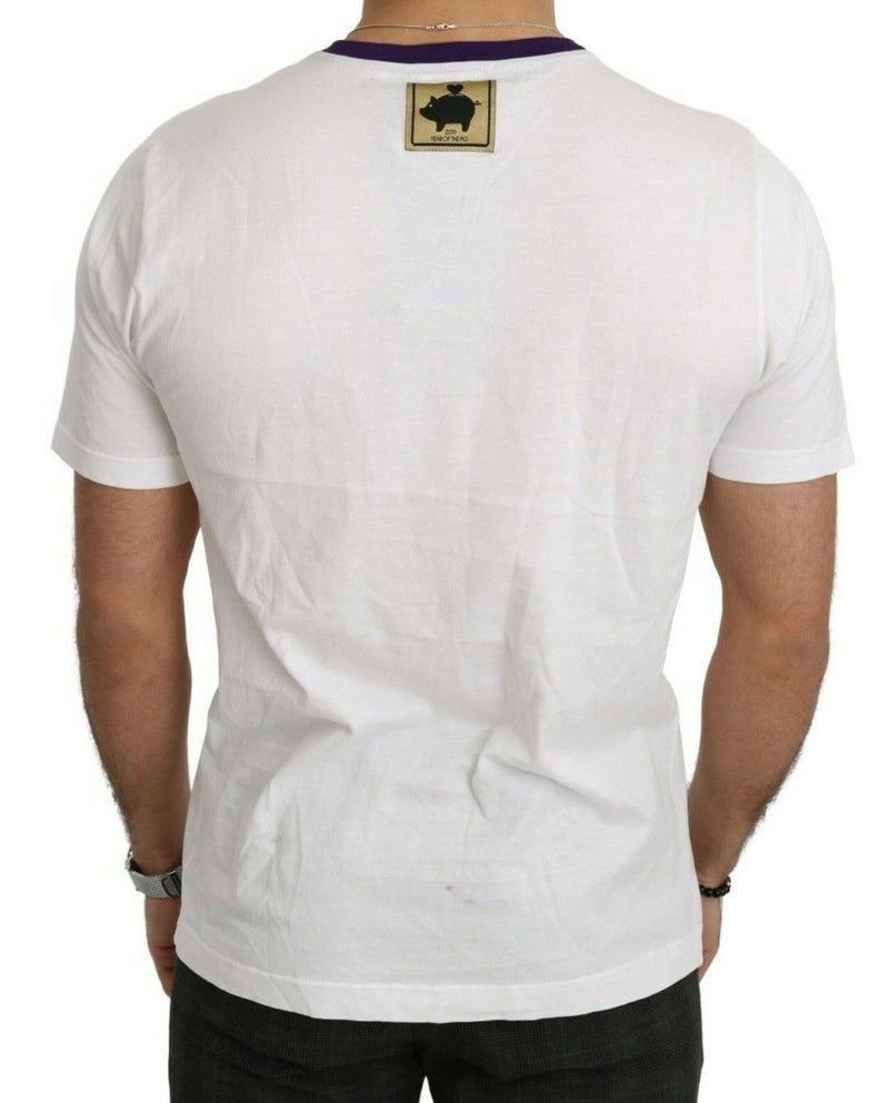 T-shirt blanc en coton à motif Super Power Pig de Dolce &amp; Gabbana