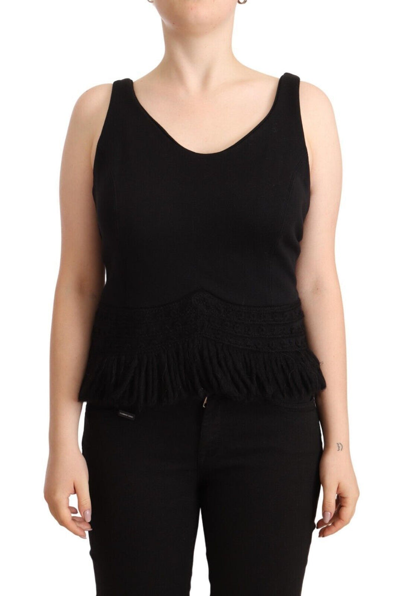 Ermanno Scervino Black Cotton Sleeveless Tank Top