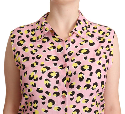 Love Moschino Roze Luipaardprint Mouwloze Polo Top met Kraagje
