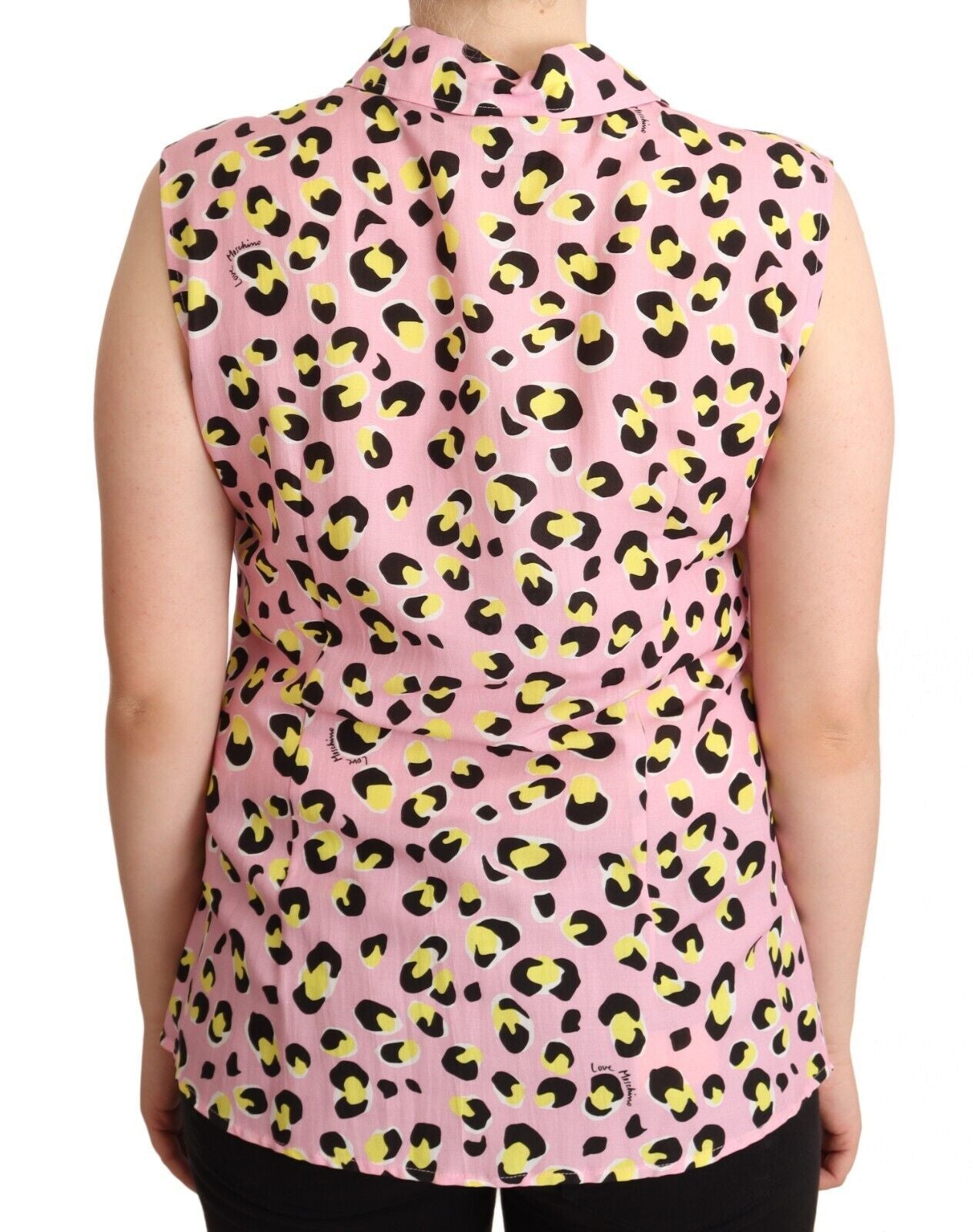 Love Moschino Roze Luipaardprint Mouwloze Polo Top met Kraagje