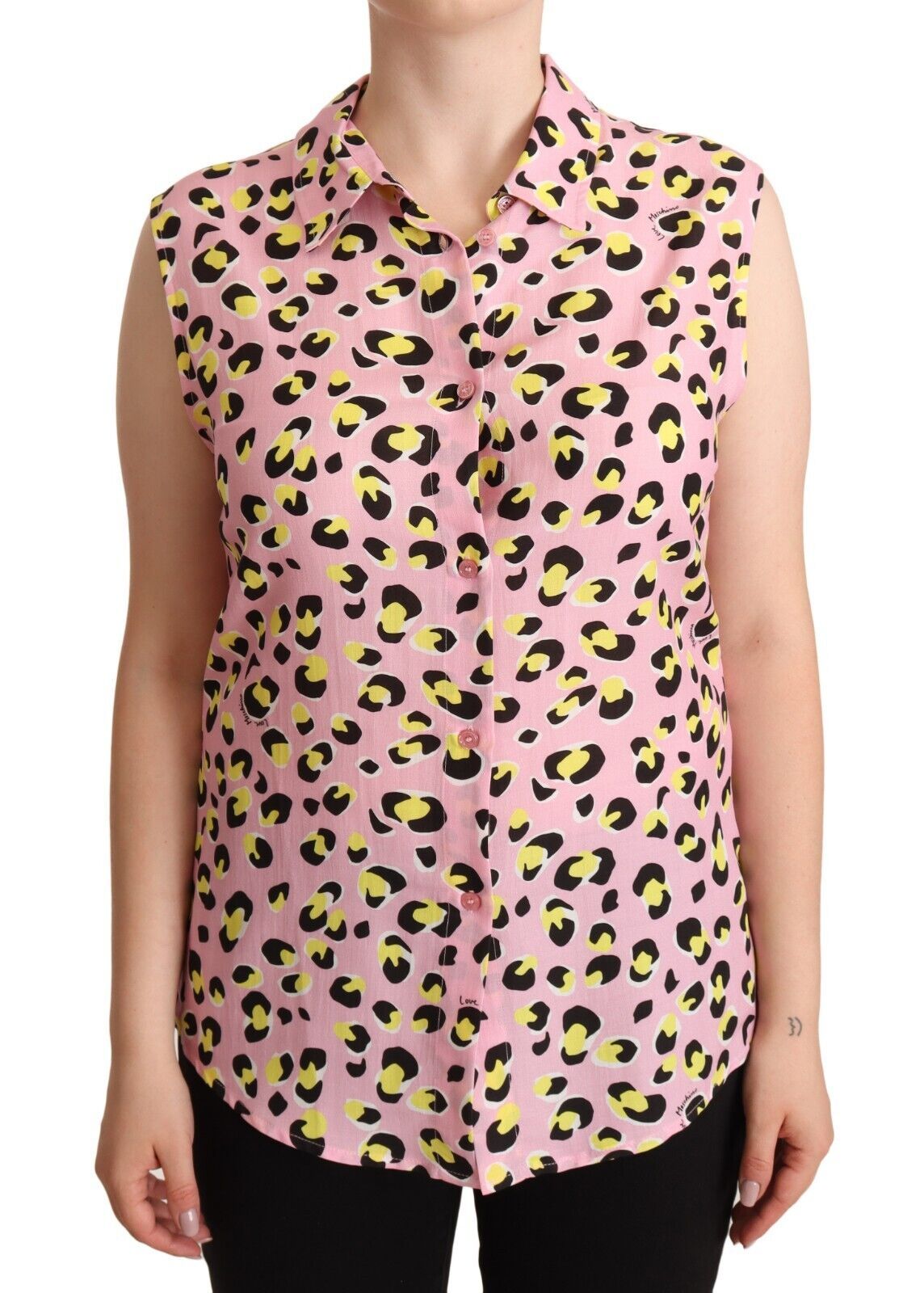 Love Moschino Roze Luipaardprint Mouwloze Polo Top met Kraagje