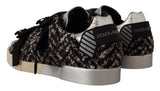 Dolce & Gabbana Silver Leather Brown Sneakers Shoes