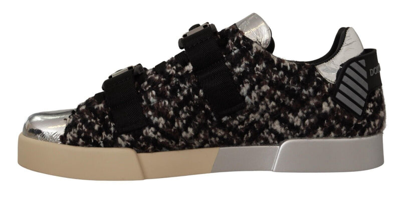Dolce & Gabbana Silver Leather Brown Sneakers Shoes