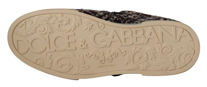 Sneakers en cuir argenté et coton brun avec laine, Dolce & Gabbana