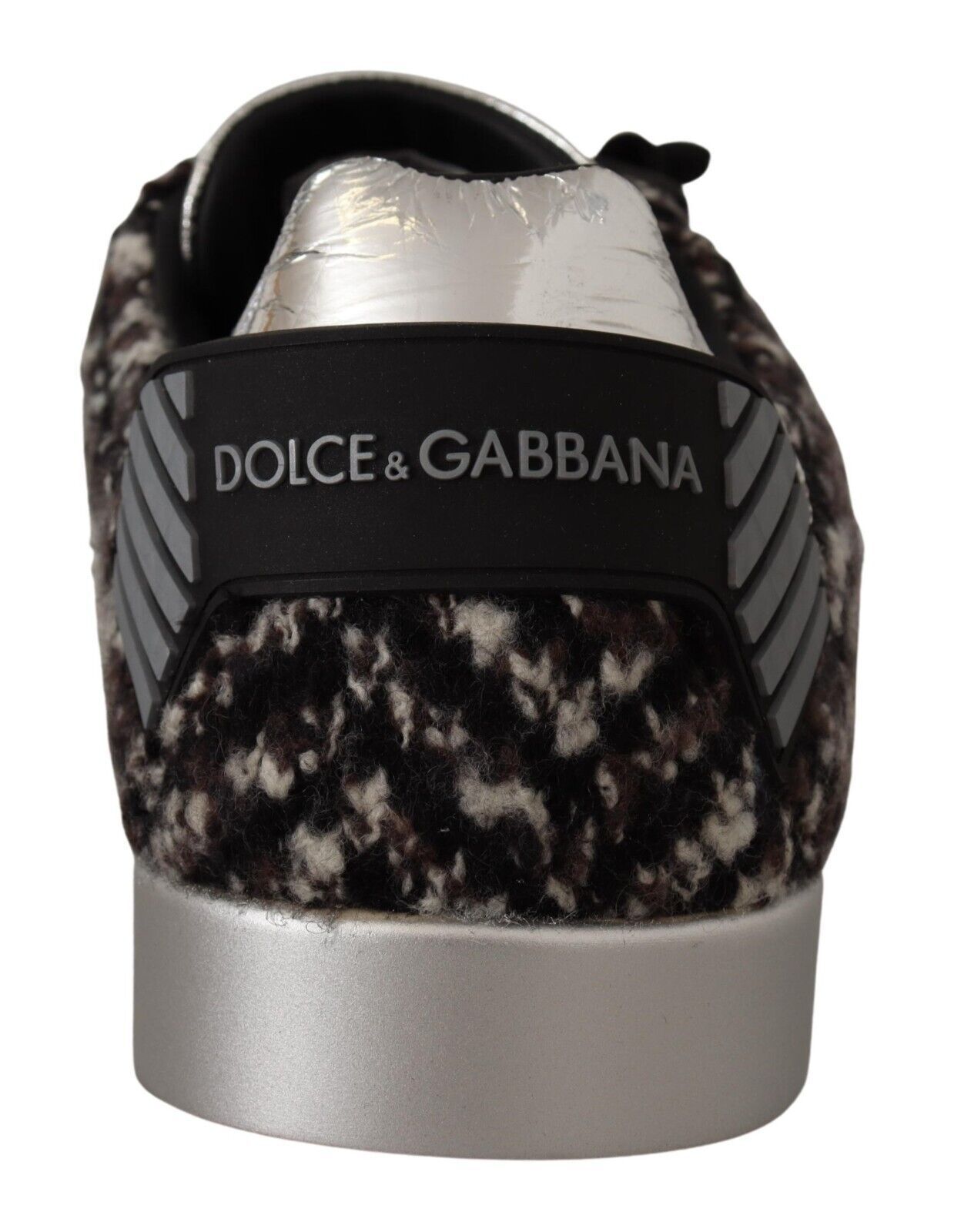 Sneakers en cuir argenté et coton brun avec laine, Dolce & Gabbana