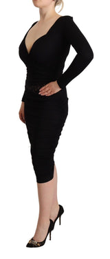 GF Ferre Robe Midi Noire à Manches Longues et Décolleté Coeur