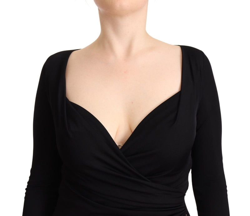GF Ferre Robe Midi Noire à Manches Longues et Décolleté Coeur