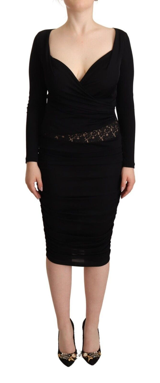 Robe midi noire à manches longues et décolleté en forme de cœur de GF Ferre
