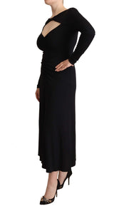 Robe Maxi PINKO Noir en Nylon Élastique à Manches Longues et Décolleté V