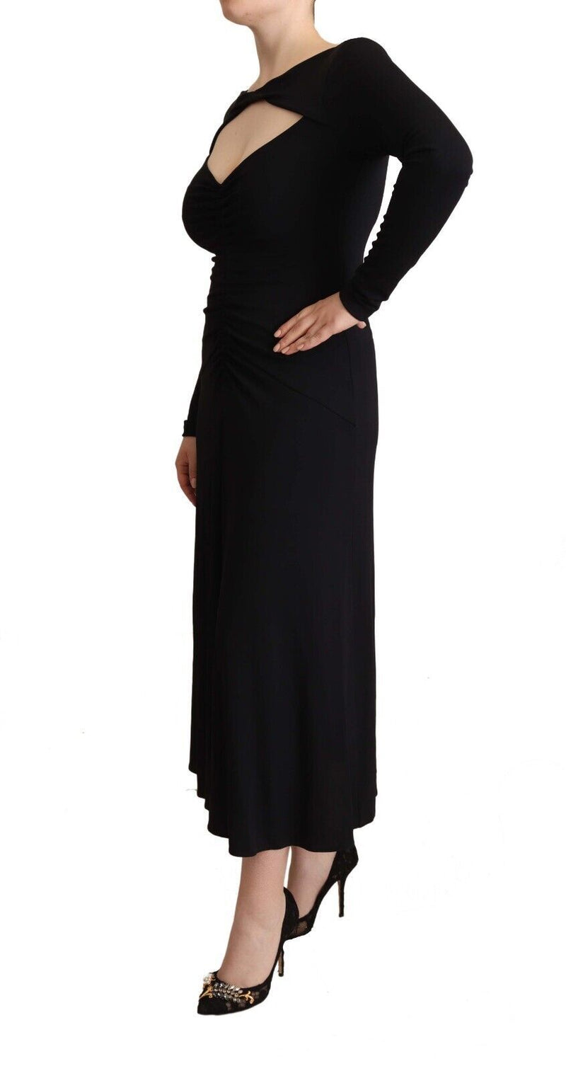 Robe Maxi PINKO Noir en Nylon Élastique à Manches Longues et Décolleté V