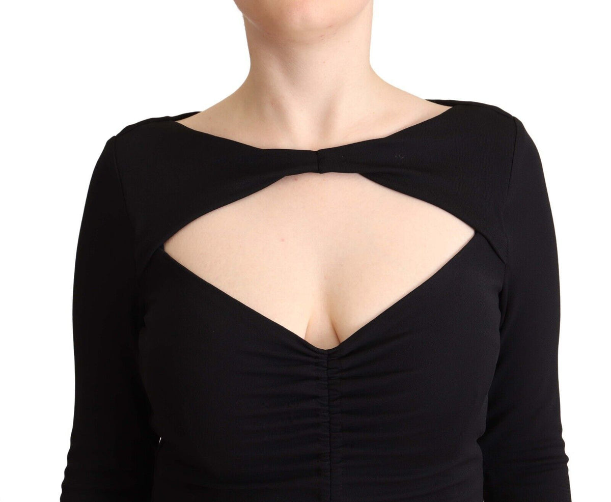 Robe Maxi PINKO Noir en Nylon Élastique à Manches Longues et Décolleté V