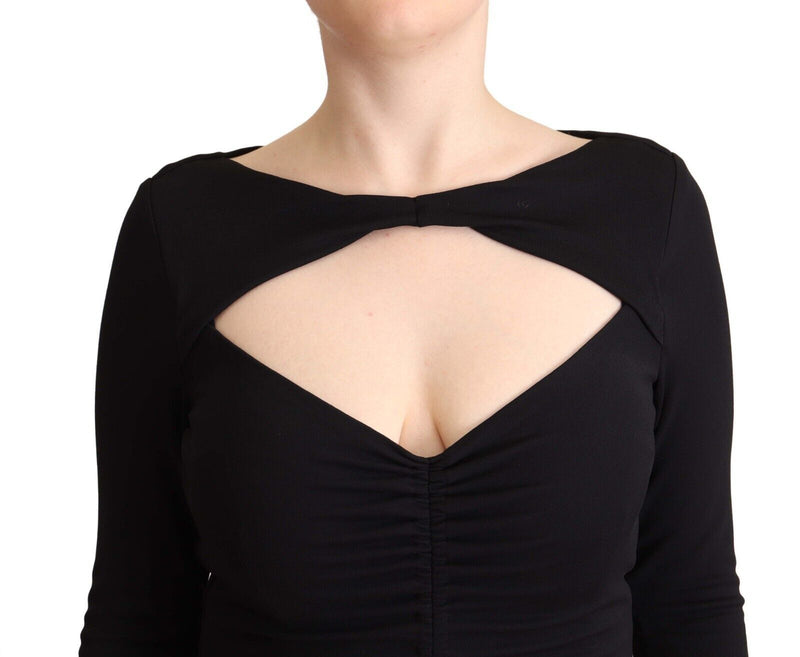 Robe Maxi PINKO Noir en Nylon Élastique à Manches Longues et Décolleté V