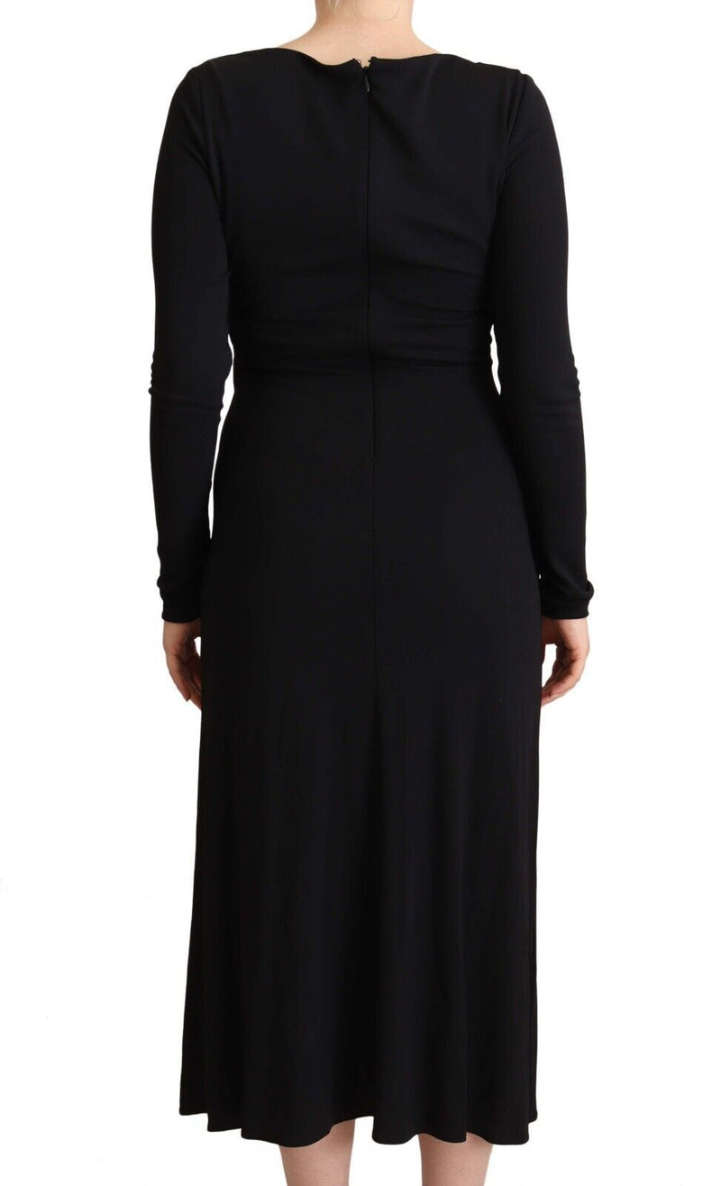 Robe Maxi PINKO Noir en Nylon Élastique à Manches Longues et Décolleté V