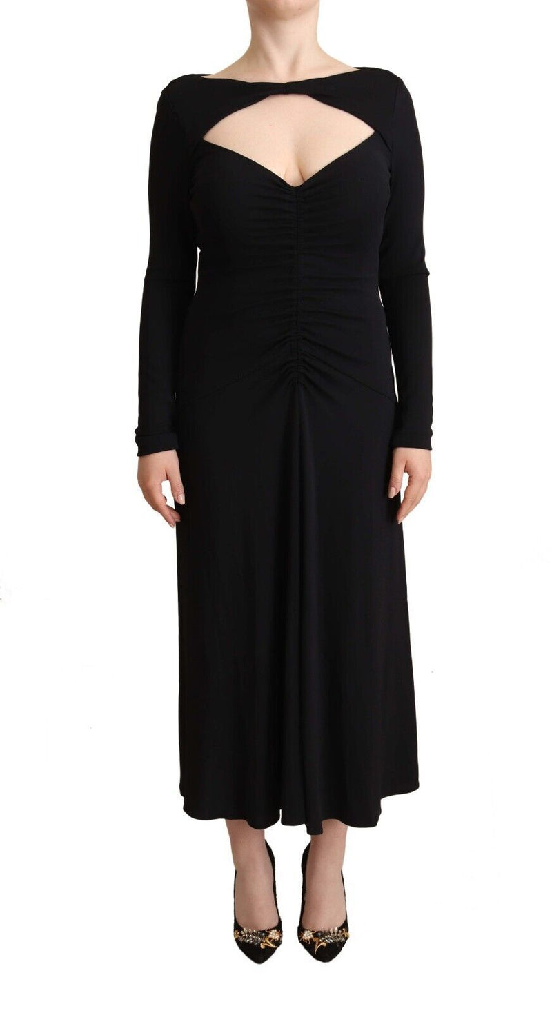 Robe Maxi PINKO Noir en Nylon Élastique à Manches Longues et Décolleté V