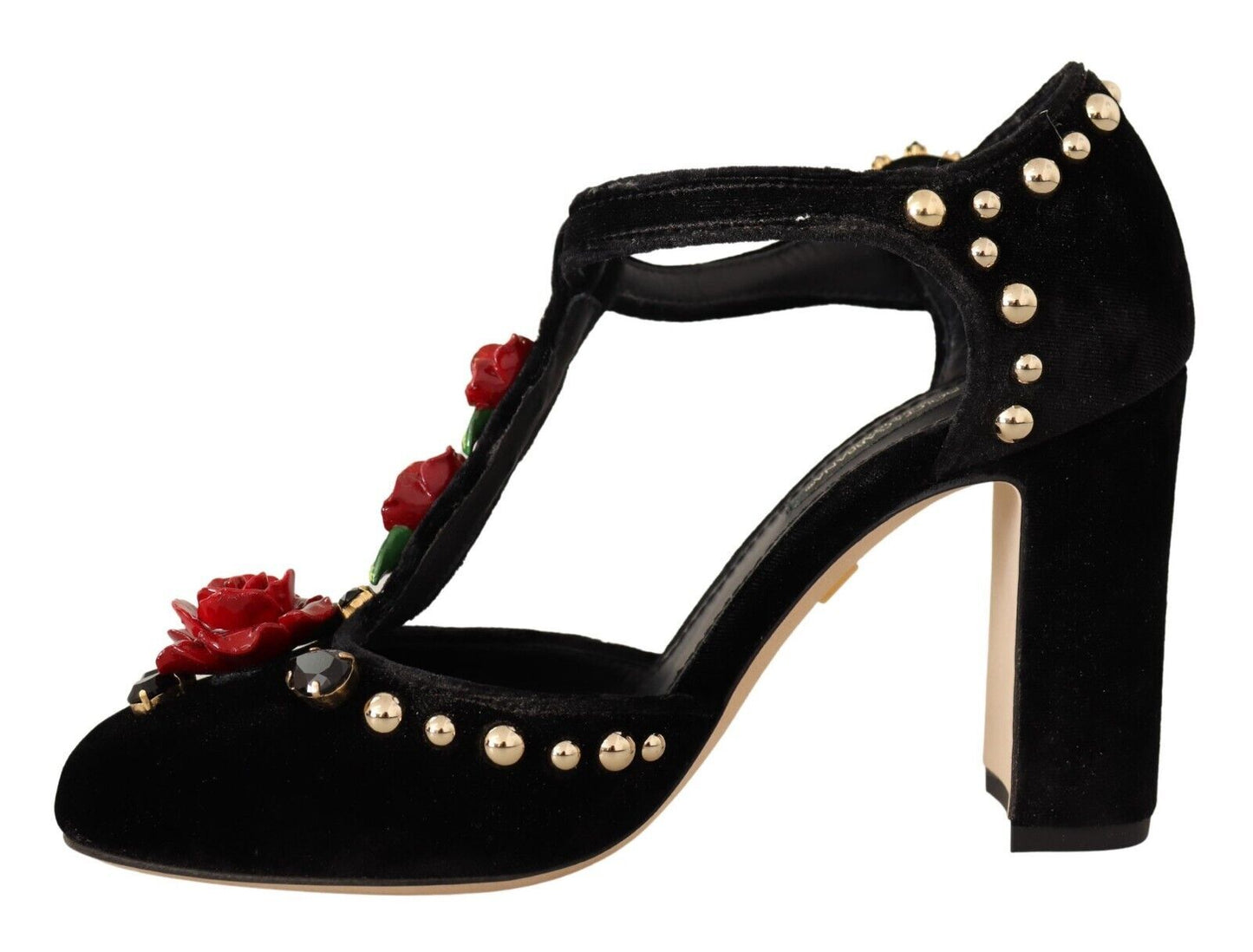 Dolce & Gabbana zwarte Mary Jane pumps met rozen en kristallen