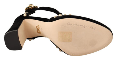 Dolce & Gabbana zwarte Mary Jane pumps met rozen en kristallen