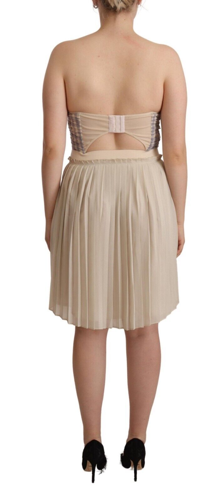 Robe Bustier A-Line Plissée à Carreaux Beige Guess
