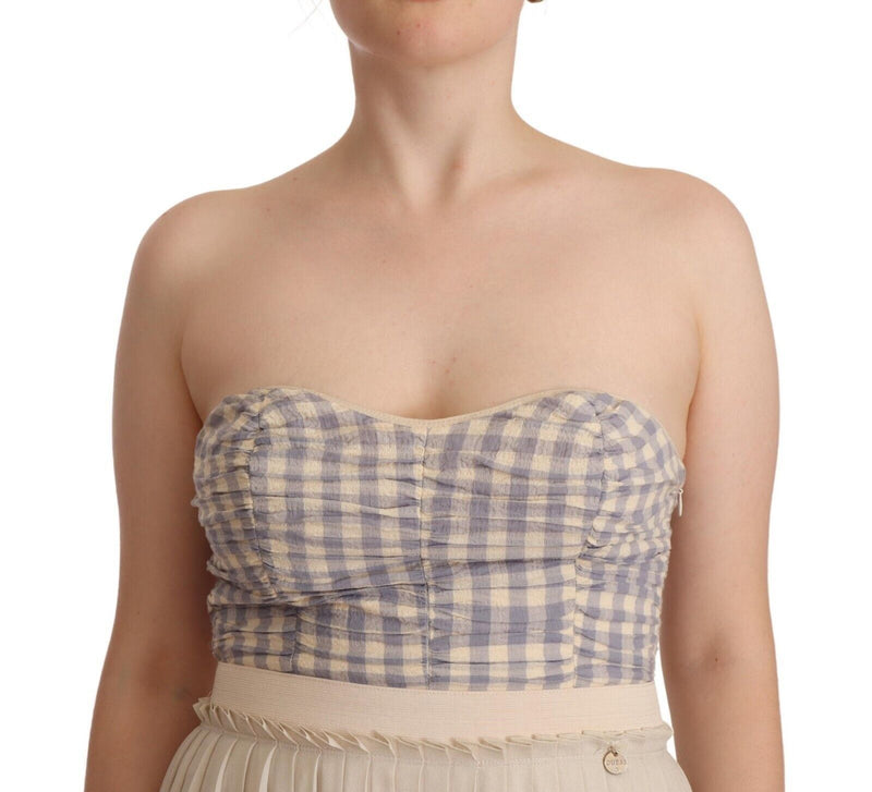 Robe Bustier A-Line Plissée à Carreaux Beige Guess