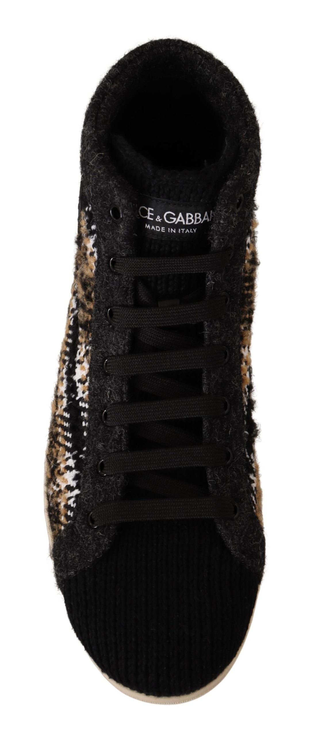 Sneakers montantes en coton et laine beige brun de Dolce & Gabbana