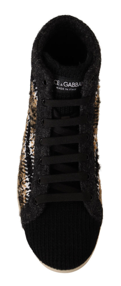 Sneakers montantes en coton et laine beige brun de Dolce & Gabbana