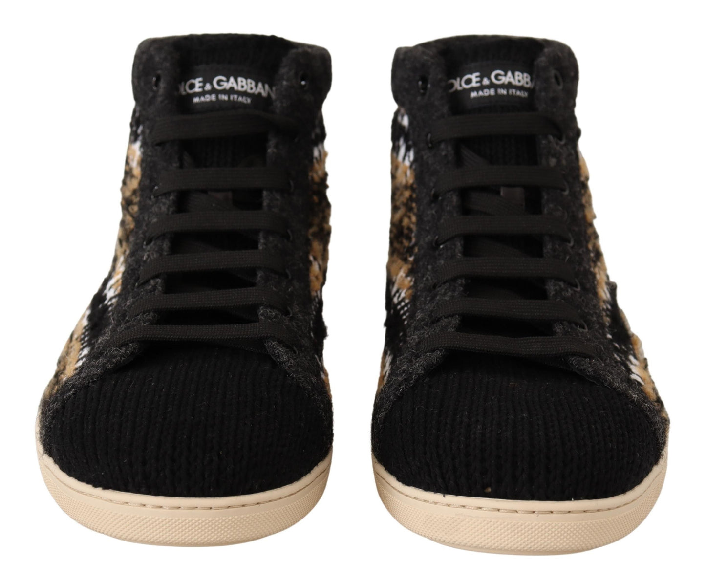 Sneakers montantes en coton et laine beige brun de Dolce & Gabbana