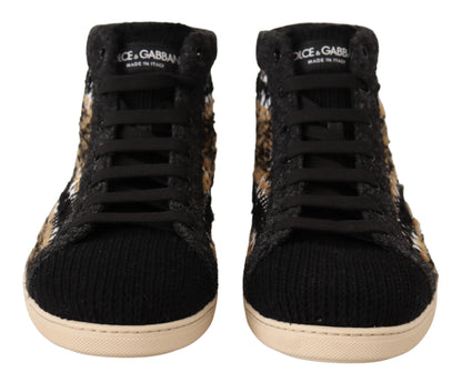 Sneakers montantes en coton et laine beige brun de Dolce & Gabbana