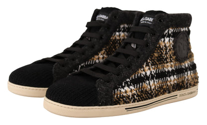 Sneakers montantes en coton et laine beige brun de Dolce & Gabbana