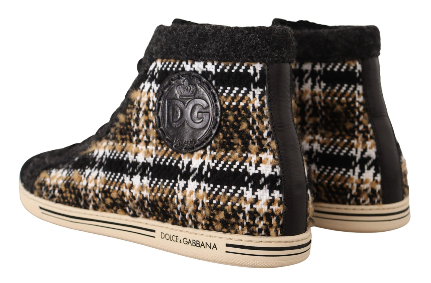 Sneakers montantes en coton et laine beige brun de Dolce & Gabbana