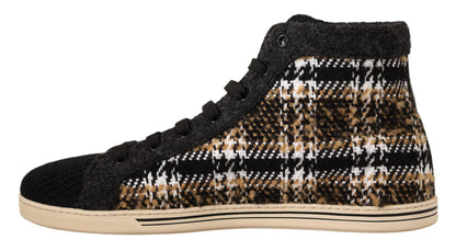 Sneakers montantes en coton et laine beige brun de Dolce & Gabbana