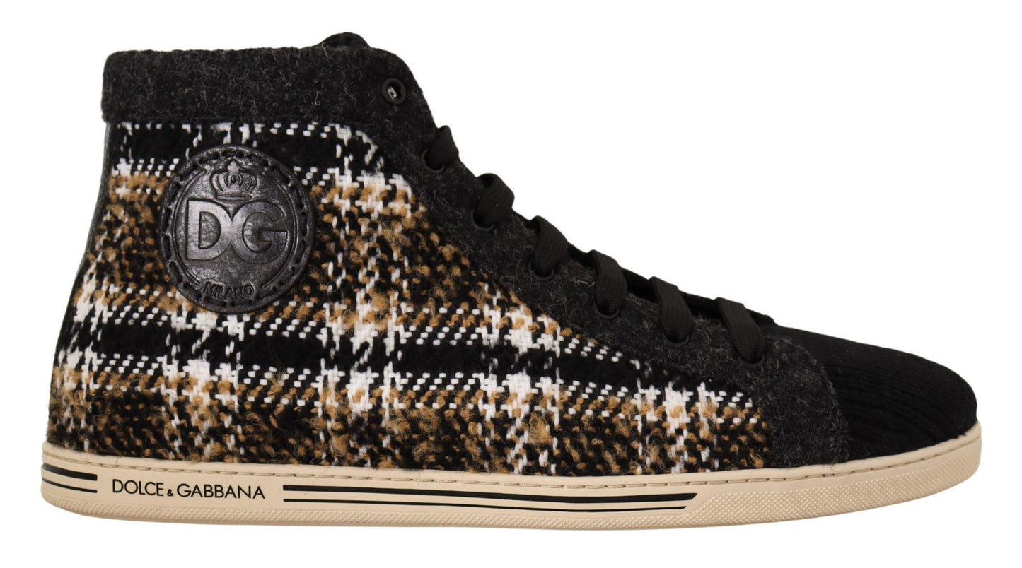 Sneakers montantes en coton et laine beige brun de Dolce & Gabbana