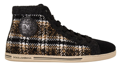 Sneakers montantes en coton et laine beige brun de Dolce & Gabbana