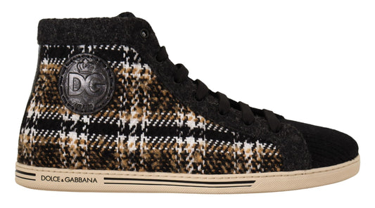 Sneakers montantes en coton et laine beige brun de Dolce & Gabbana