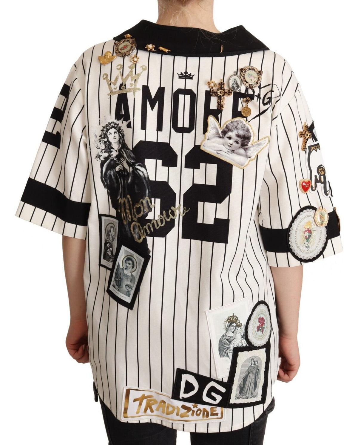 Dolce & Gabbana White Cotton Crystal Charms Amore Shirt