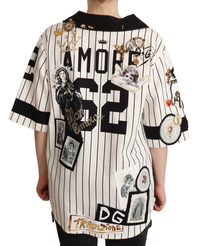 Dolce & Gabbana White Cotton Crystal Charms Amore Shirt