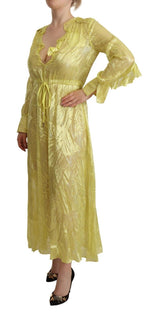 Robe Maxi Plongeante à Manches Longues en Soie Jaune Patrizia Pepe