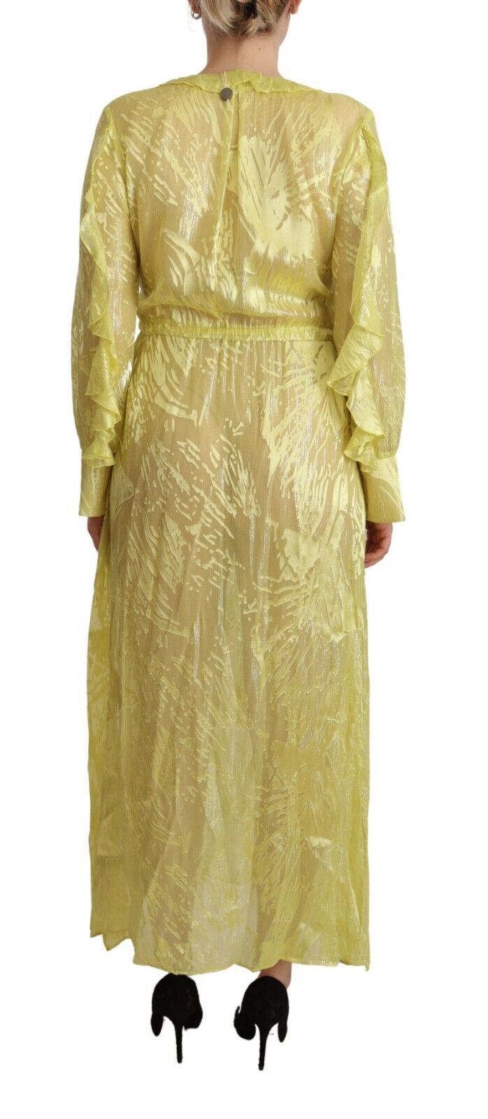 Robe Maxi Plongeante à Manches Longues en Soie Jaune Patrizia Pepe