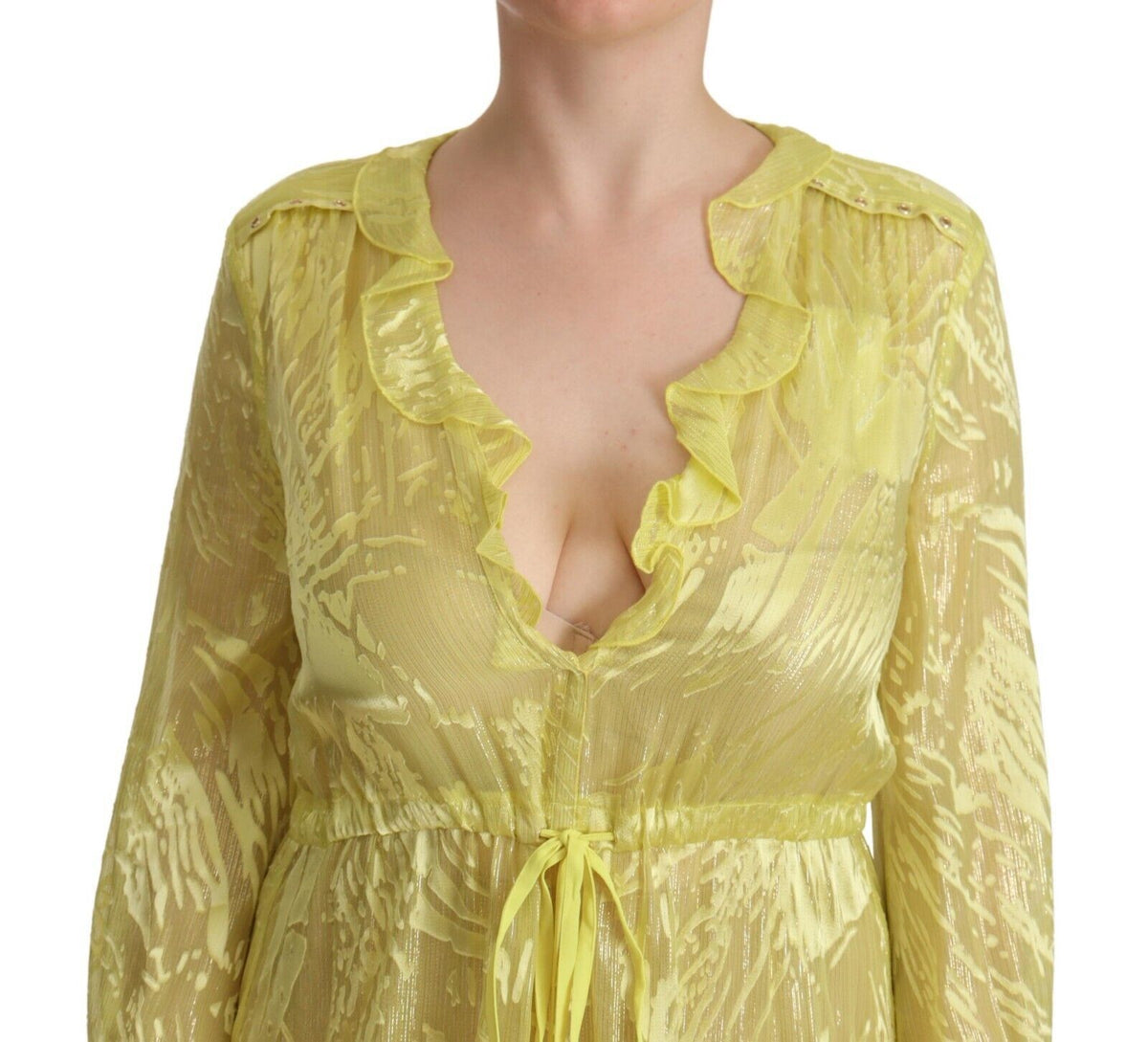 Robe Maxi Plongeante à Manches Longues en Soie Jaune Patrizia Pepe