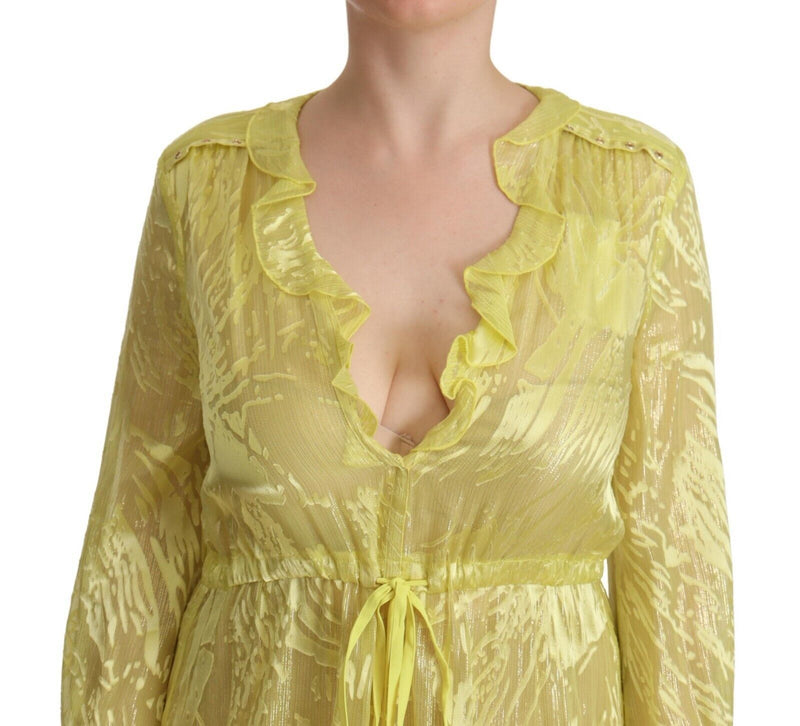 Robe Maxi Plongeante à Manches Longues en Soie Jaune Patrizia Pepe