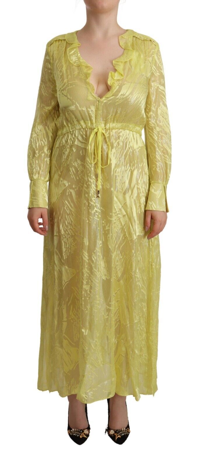 Robe Maxi Plongeante à Manches Longues en Soie Jaune Patrizia Pepe