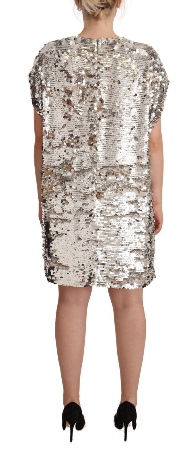 MSGM Robe Mini à Manches Courtes en Sequins Argentés