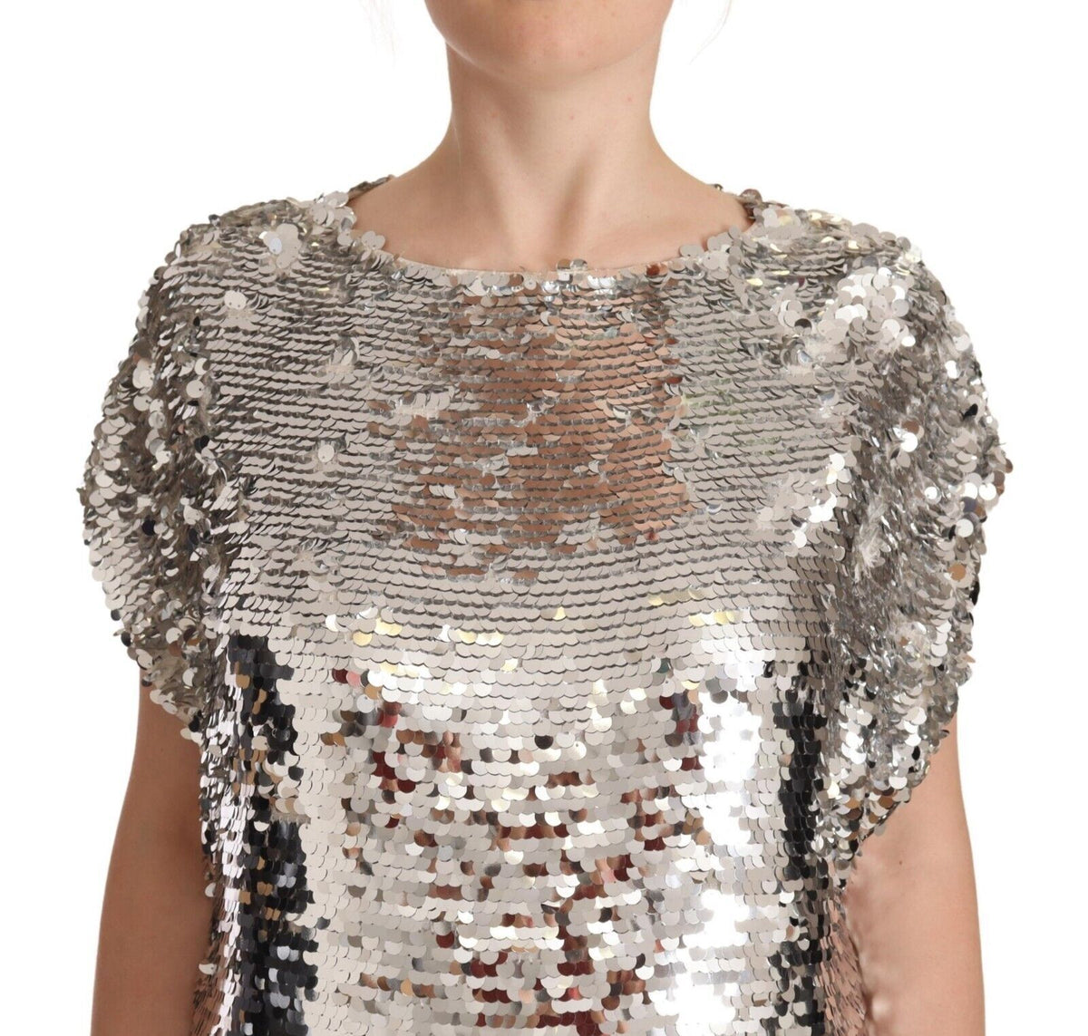 MSGM Robe Mini à Manches Courtes en Sequins Argentés