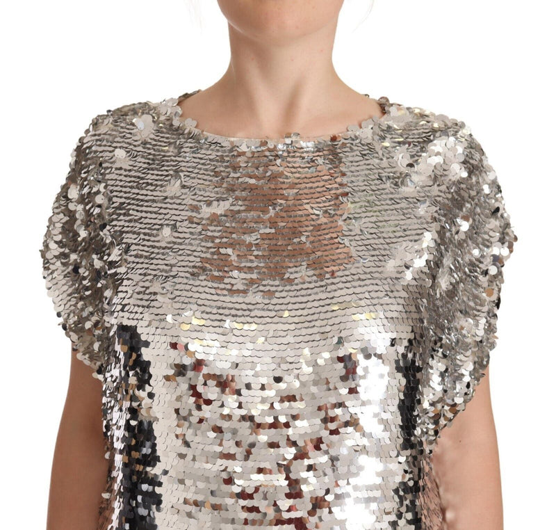 MSGM Robe Mini à Manches Courtes en Sequins Argentés