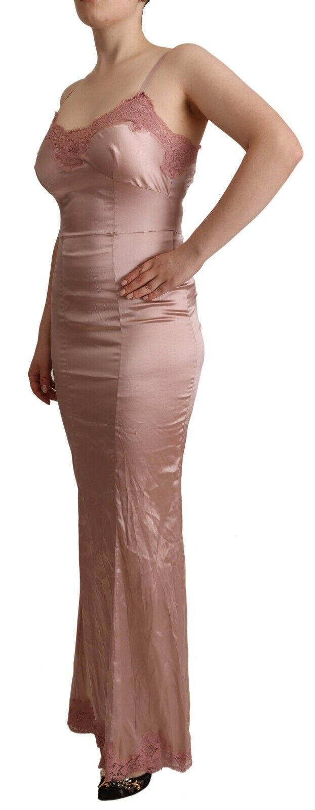 Dolce & Gabbana Pink Lace Long Bodycon Maxi Dress