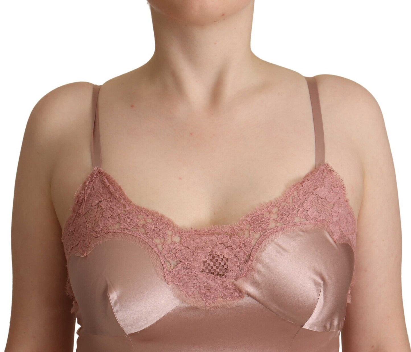 Robe longue moulante en polyester rose à dentelle Dolce & Gabbana