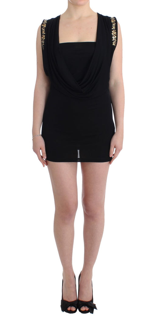 Roccobarocco Robe mini fourreau en jersey noir ornée de strass