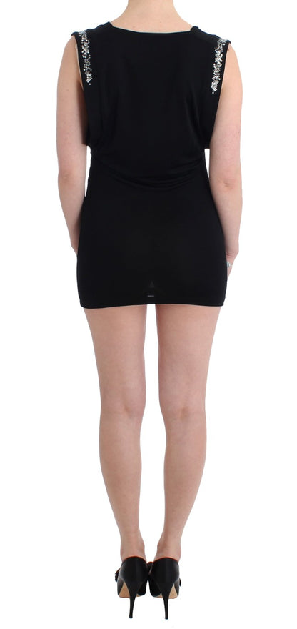 Roccobarocco Robe courte moulante en jersey noir ornée de strass